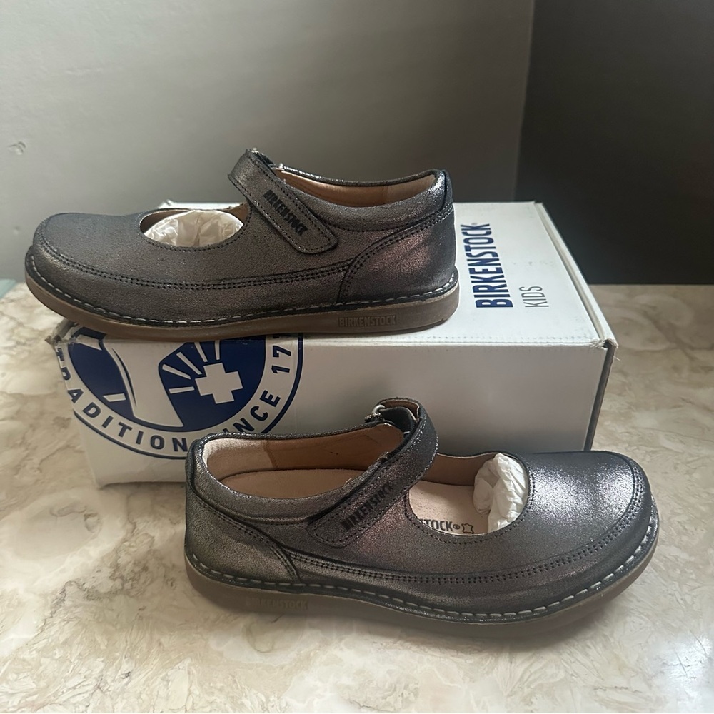 Birkenstock Kids Silver Metallic Mary Jane Shoes “June” NWT - Picture 2 of 7